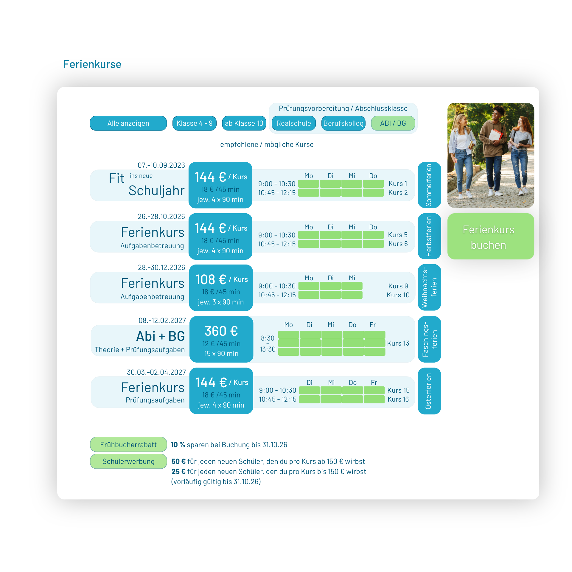 Ferienkurse - Für das Abschlussjahr des Allgemeinen und Beruflichen Gymnasiums