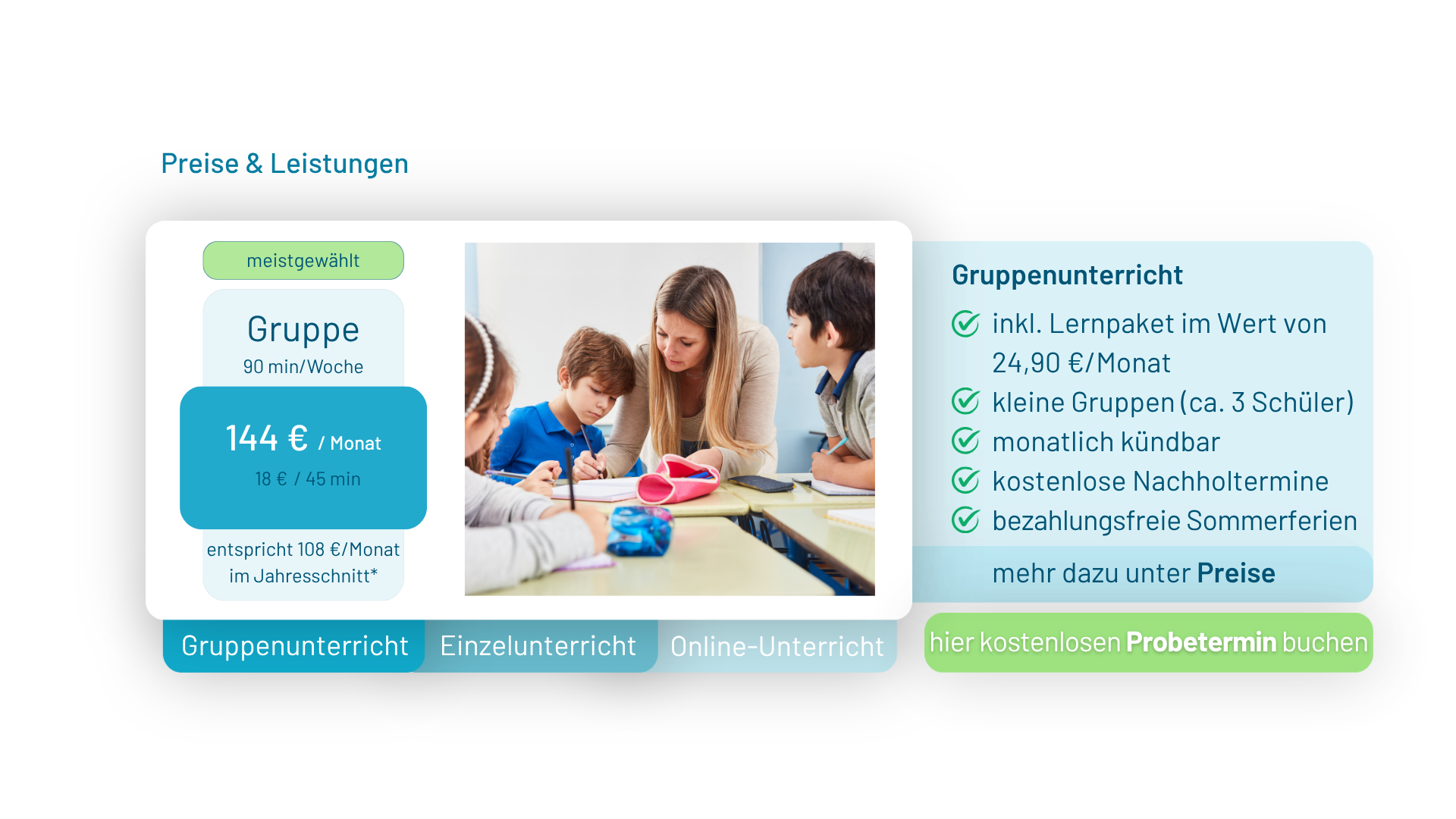 Preise & Leistung bei Gruppenunterricht